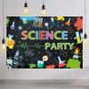 AIBIIN 10x7ft Science Party Backdrop for Kids Mad Science Fun Black Photography Background Graffiti Splash Chemical Experiments Instruments Party Decorations for Boys Beaker Test Tube Banner Decor view 4