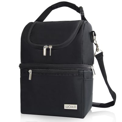 Breastmilk Cooler Bag - Cooler Bag for Nursing Moms Multi-Function, Insulated Baby Bottle Cooler Tote Bag with Double Compartments - Fits 6 Baby Bottles Up to 9 Ounce - All Black