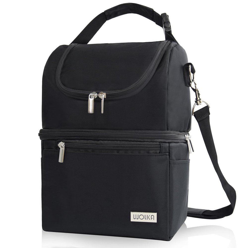 Breastmilk Cooler Bag - Cooler Bag for Nursing Moms Multi-Function, Insulated Baby Bottle Cooler Tote Bag with Double Compartments - Fits 6 Baby Bottles Up to 9 Ounce - All Black