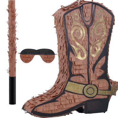 Deekin 3 Pcs Cowboy Boot Piata Set Cute Western Piata with Stick Eye Mask for Kids School Sports Bridal Shower Birthday Party Decorations Supplies