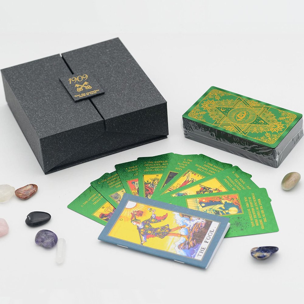 Jayiaine Tarot Cards Deck, Water Proof with Guidebook Divination Discoloration Cards, Fortune Telling Game Set for Family Reunion Beginners Expert Readers for Christmas Birthday, B