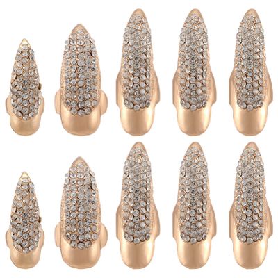Lurrose Ring Set 10Pcs Gothic Punk Costume Finger Rings with Sparkling Rhinestones for Cosplay Masquerade Party