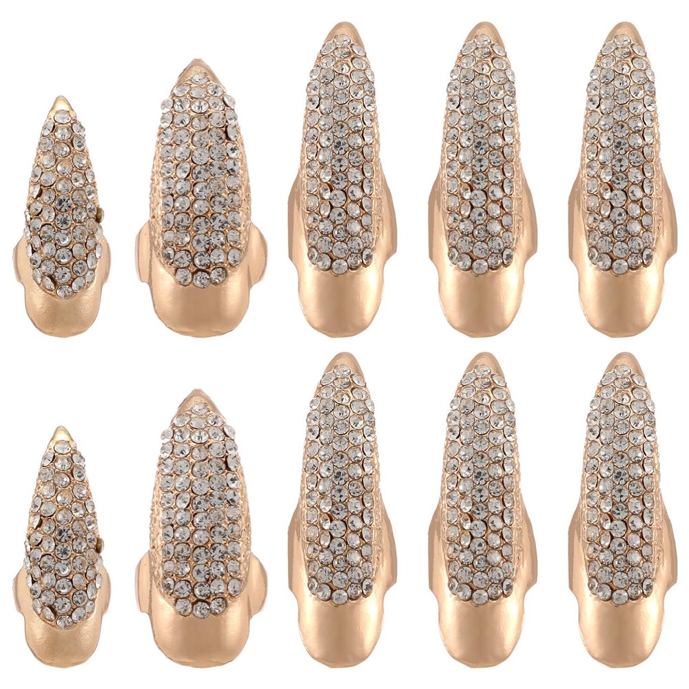 Lurrose Ring Set 10Pcs Gothic Punk Costume Finger Rings with Sparkling Rhinestones for Cosplay Masquerade Party
