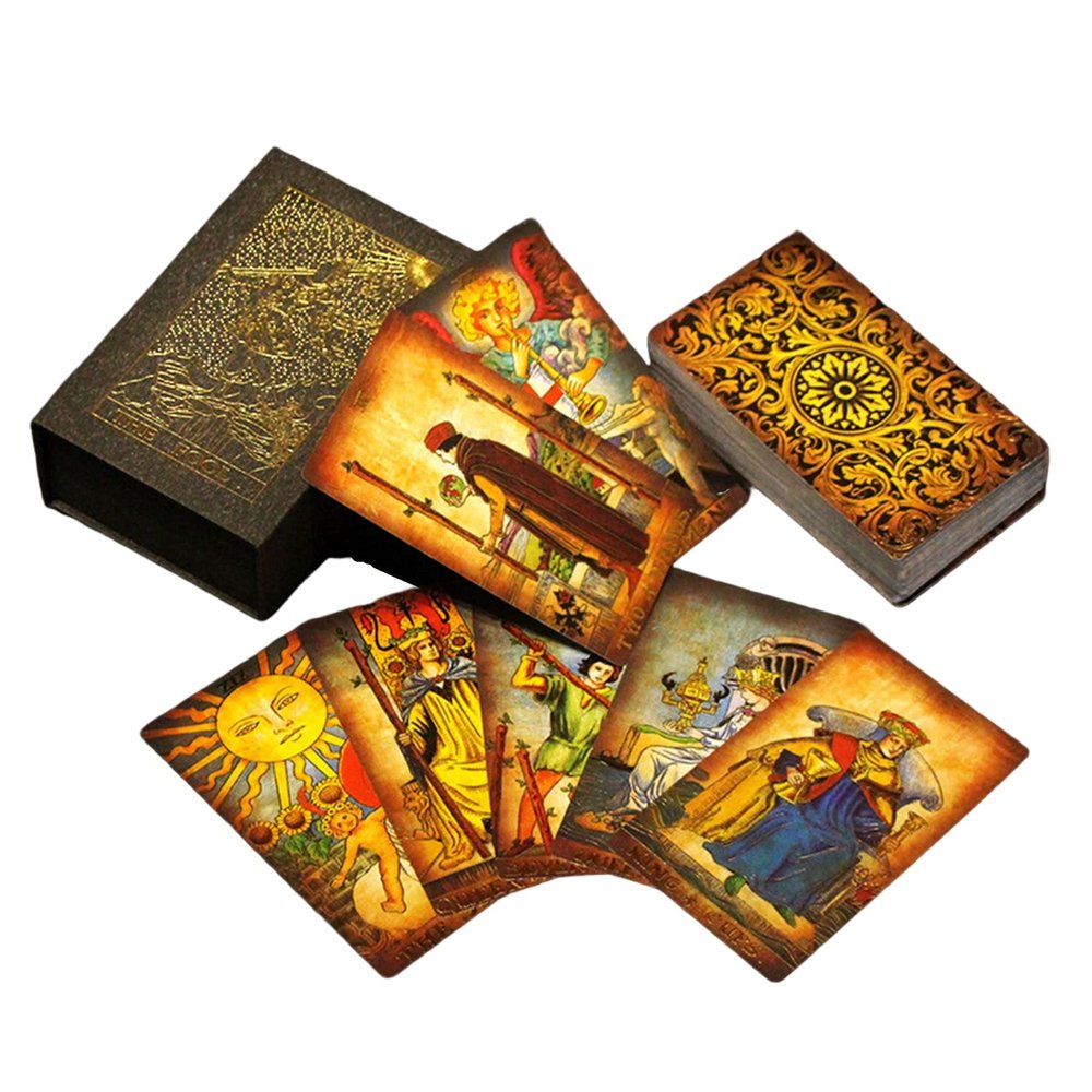 Jayiaine Tarot Cards Deck, Water Proof with Guidebook Divination Oracle 80 Cards, Fortune Telling Game Set for Family Reunion Beginners Expert Readers for Christmas Birthday, Black