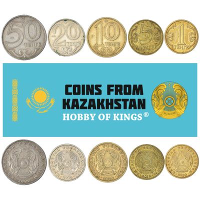 Kazakhstan 5 Mixed Coins | 1 to 50 Tenge | Kazakhstani Currency Since 1991