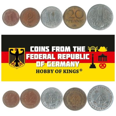 Germany 5 Mixed Coins | 1 Pfennig to 1 Mark | German Currency Since 1948