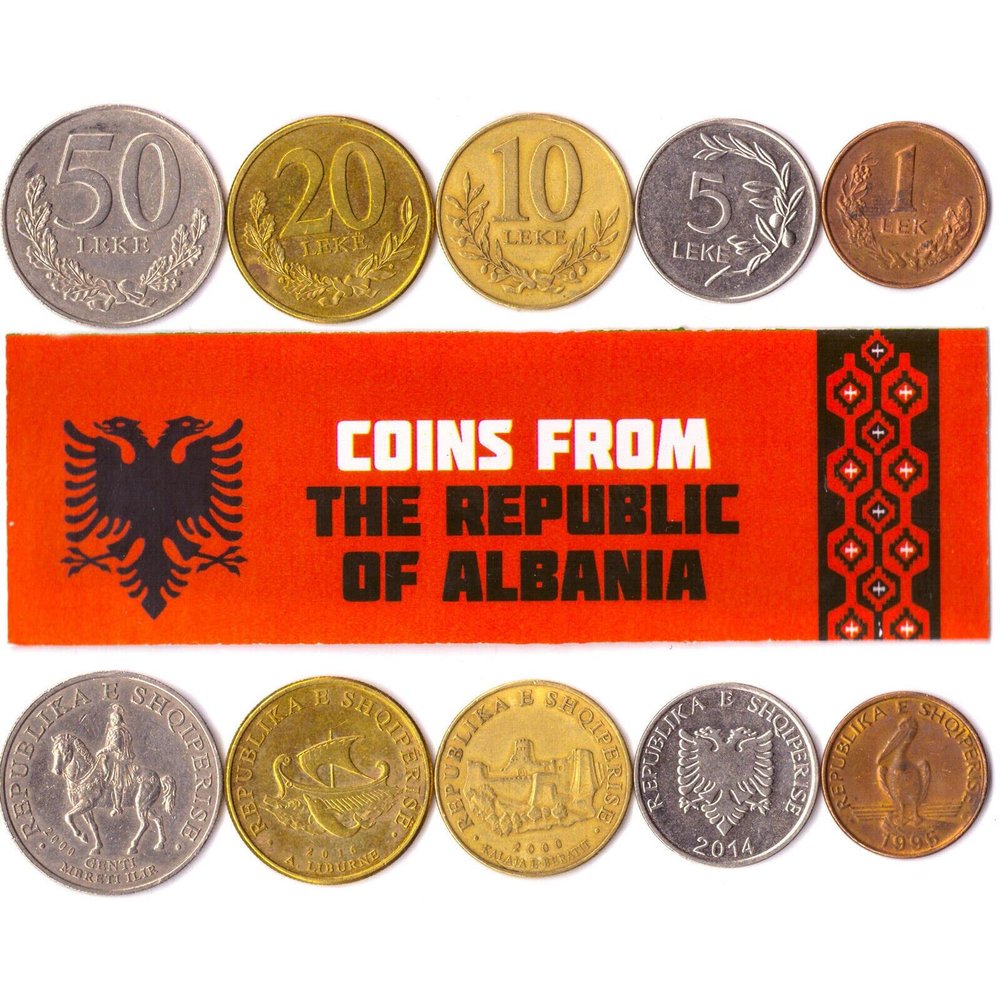 Alabania 5 Mixed Coins | 1 Lek to 50 Leke | Albanian Currency Since 1967