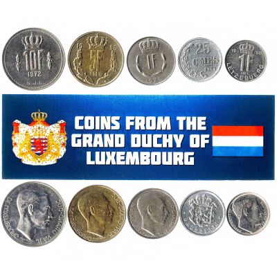 Luxembourg 5 Mixed Coins | 25 Centimes - 10 Francs | Luxembourgish Currency Since 1964
