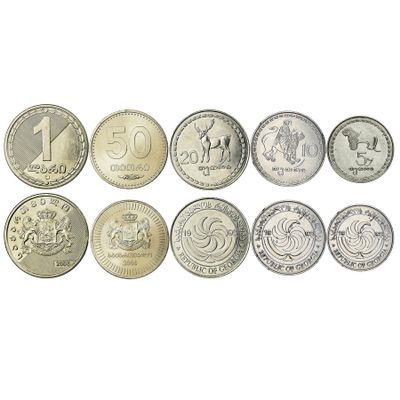Georgia 5 Mixed Coins | 5 Tetri to 1 lari | Sakartvelo | Georgian Currency Since 1993