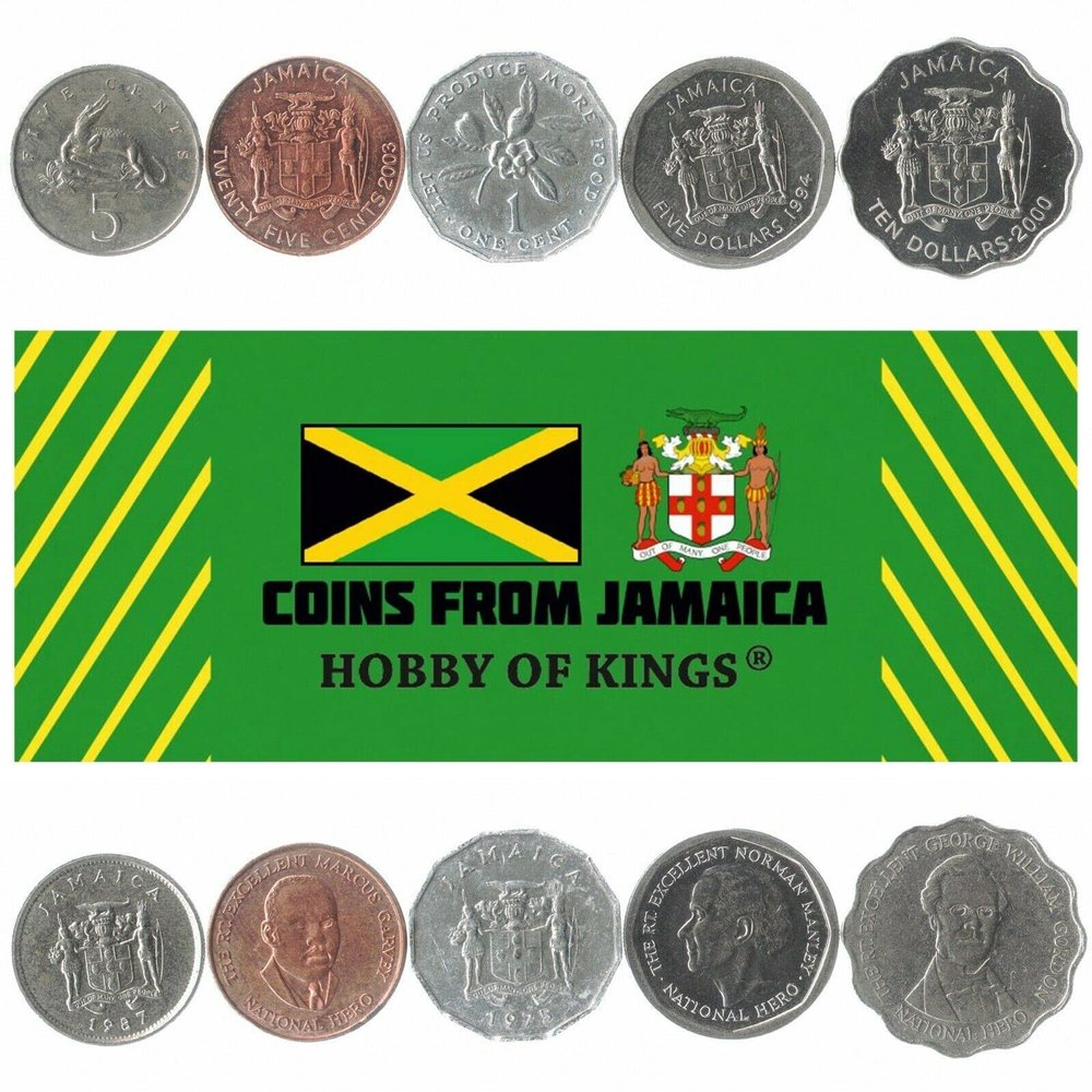 Jamaica 5 Mixed Coins | 1 Cent to 10 Dollars | Jamaica Currency Since 1969