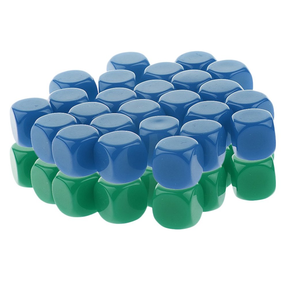 HXSCOO 50pcs Opaque Blank Dice D6 Replacement Dices for Party Board Game Casino Supplies (Color : Green Blue)