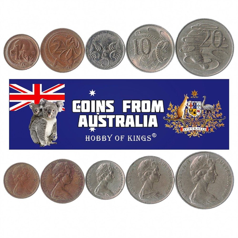 Australia 5 Mixed Coins | 1 Cent to 20 Cents | Australian Currency Since 1966