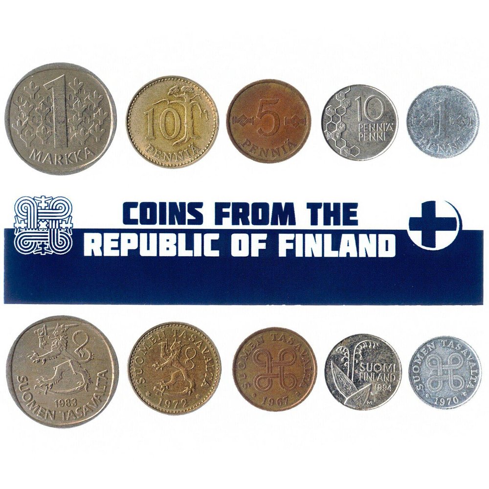 Republic of Finland 5 Mixed Coins | 1 Penni to 1 Markka | Suomi Currency Since 1963