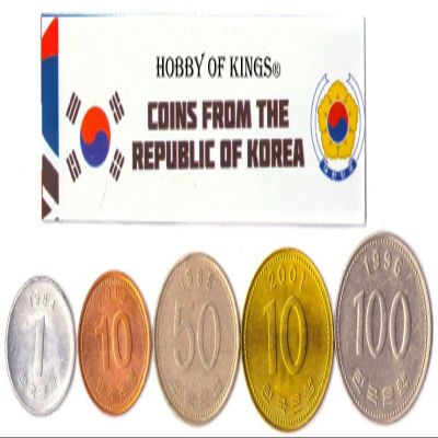South Korea 5 Mixed Coins | 1 Won to 100 Won | Korean Currency Since 1966