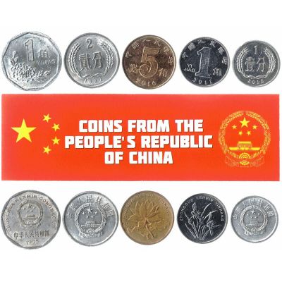 The People's Republic of China 5 Mixed Coins | 1 Fen to 5 Jiao | Chinese Currency Since 1955