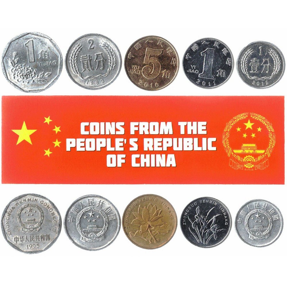 The People's Republic of China 5 Mixed Coins | 1 Fen to 5 Jiao | Chinese Currency Since 1955