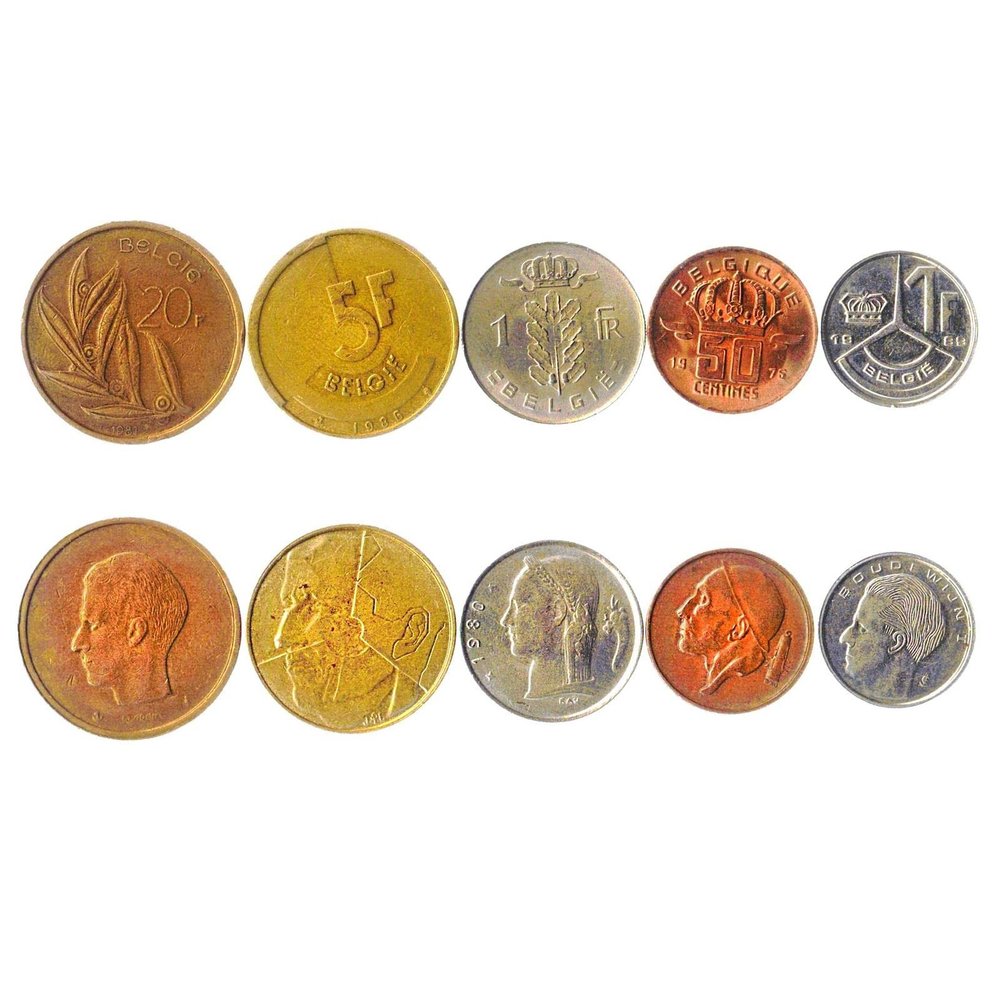 Belgium 5 Mixed Coins | 50 Centimes to 50 Francs | Belgium Currency Since 1948