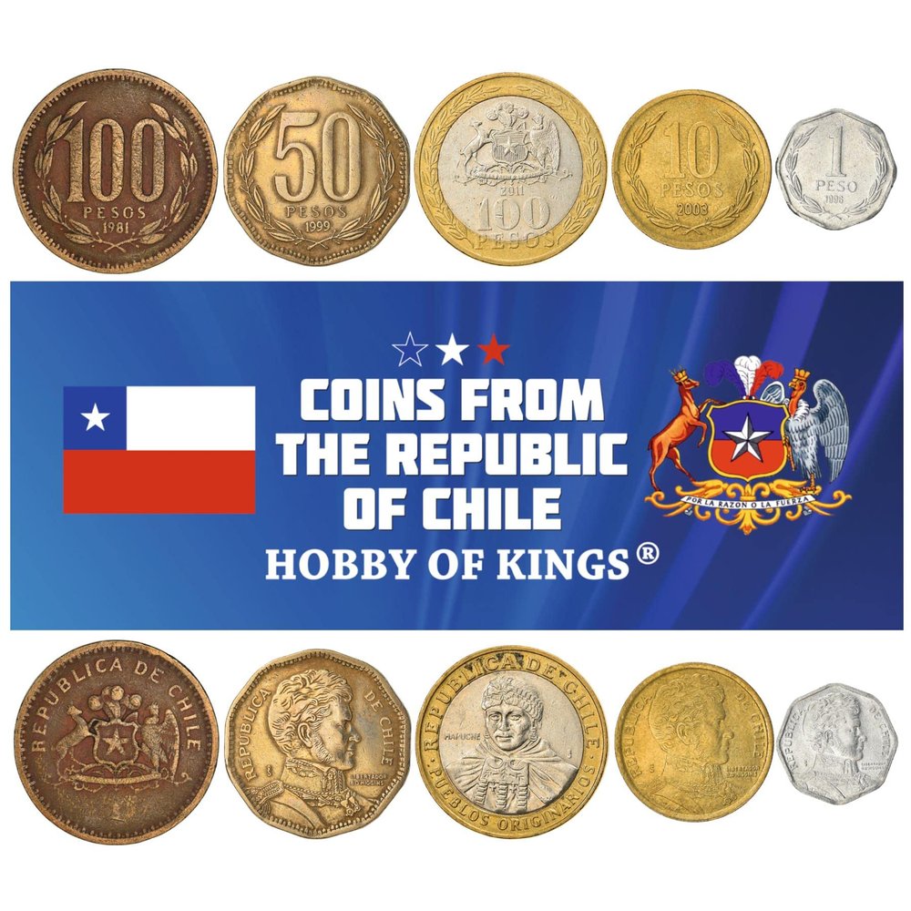 Chile 5 Mixed Coins | 1 Peso to 100 Pesos | Chilean Currency Since 1975