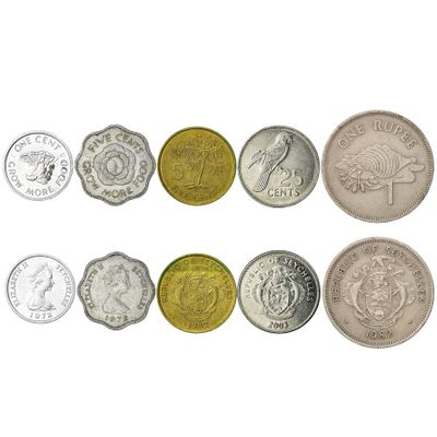 Seychelles 5 Mixed Coins | 5 Cents to 1 Rupees | Seychelloise Currency Since 1976