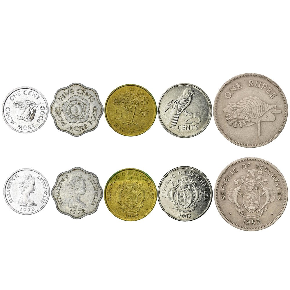 Seychelles 5 Mixed Coins | 5 Cents to 1 Rupees | Seychelloise Currency Since 1976
