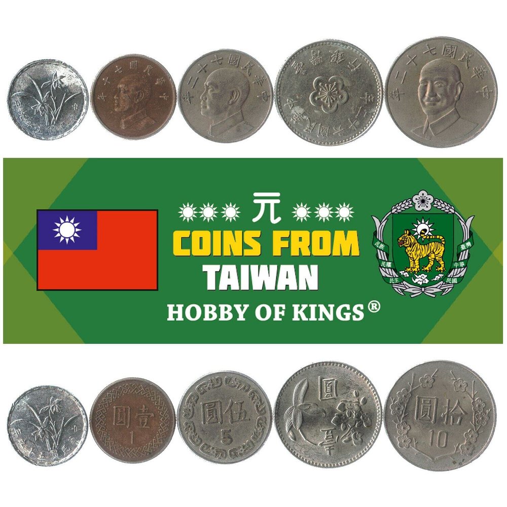 Taiwan 5 Mixed Coins | 1 Jiao to 10 New Dollars | Taiwanese Currency Since 1949