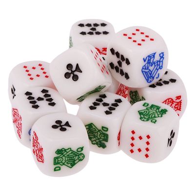 HXSCOO 10 Pieces of 6 Sided D6 Dice Ace King Queen Jack 10 9 for Poker Gaming Card Game Dices Liar's Dice Games