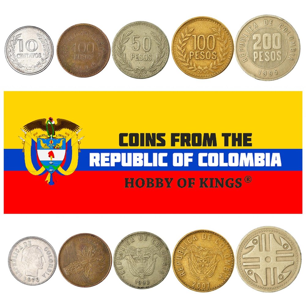 Colombia 5 Mixed Coins | 50 Centavos to 200 Pesos | Colombian Currency Since 1959