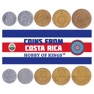 Costa Rica 5 Mixed Coins | 5 Colones to 50 Colones | Costa Rican Currency Since 1951