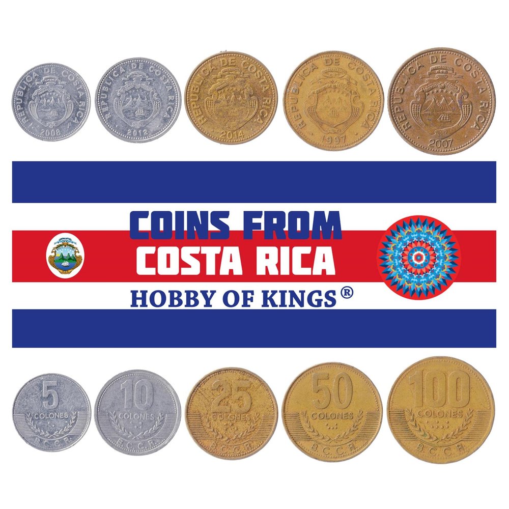 Costa Rica 5 Mixed Coins | 5 Colones to 50 Colones | Costa Rican Currency Since 1951