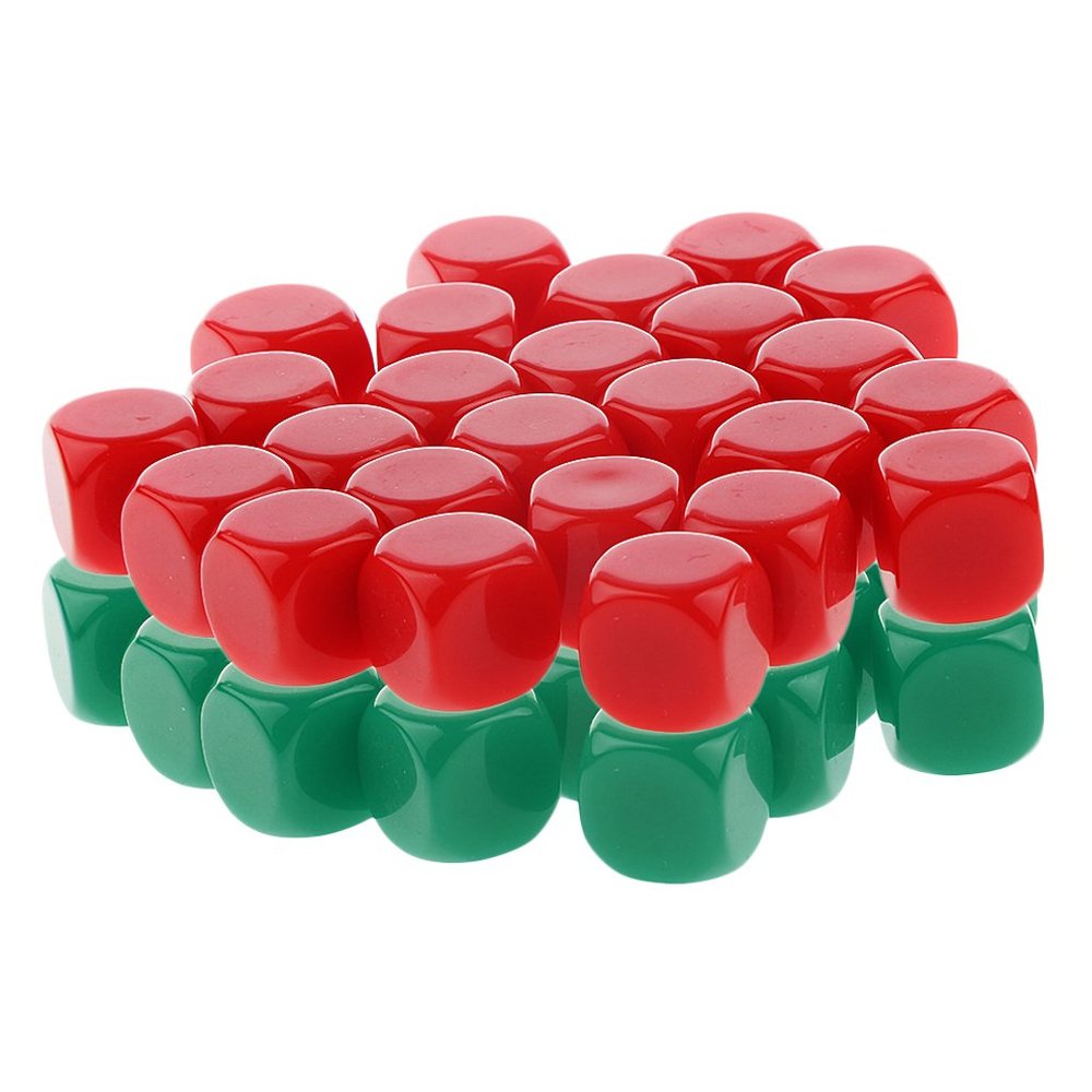 HXSCOO 50pcs Opaque Blank Dice D6 Replacement Dices for Party Board Game Casino Supplies (Color : Green Red)