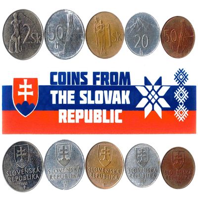Slovak Republic 5 Mixed Coins | 10 Halierov to 5 Korun | Slovak Currency Since 1993