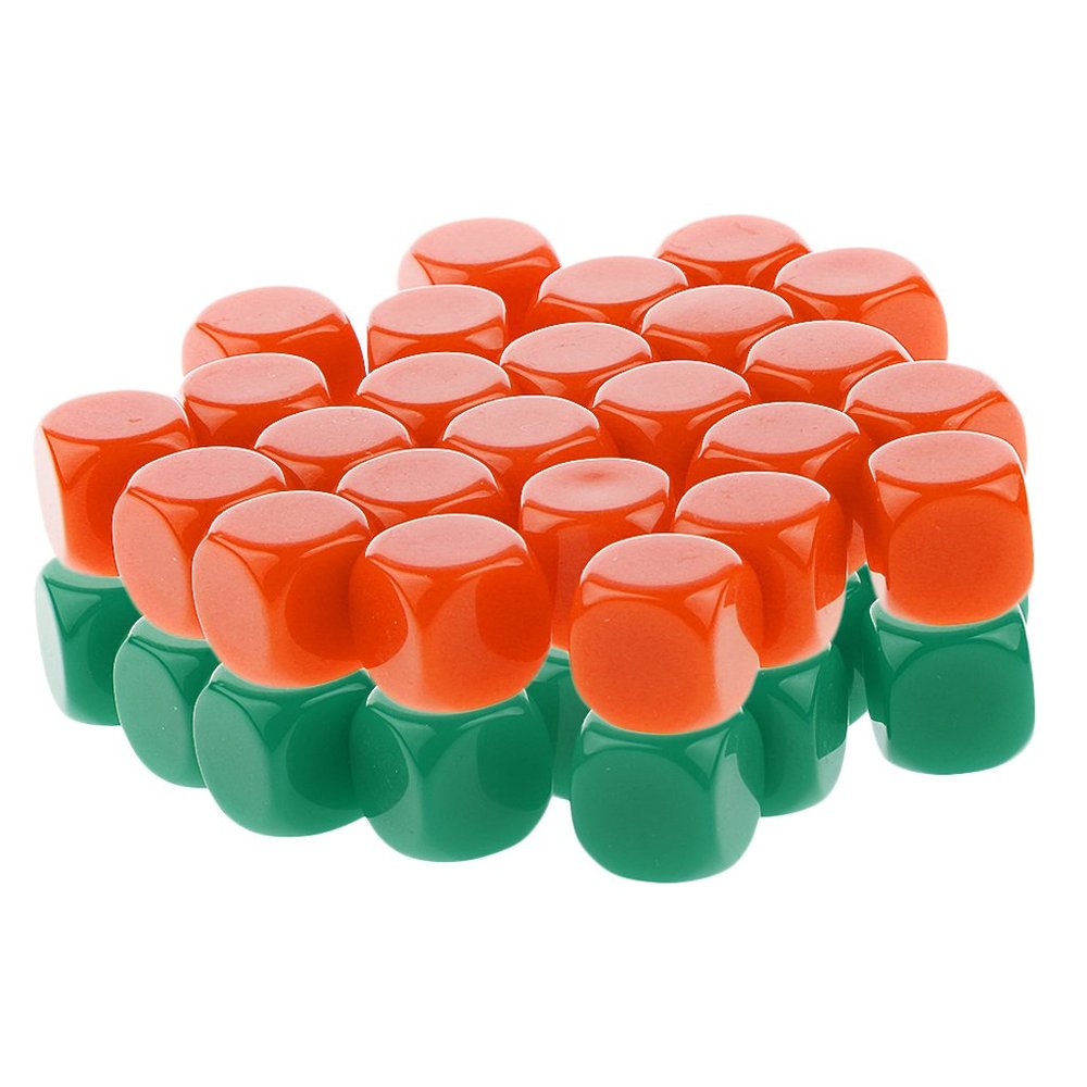 HXSCOO 50pcs Opaque Blank Dice D6 Replacement Dices for Party Board Game Casino Supplies (Color : Orange Green)