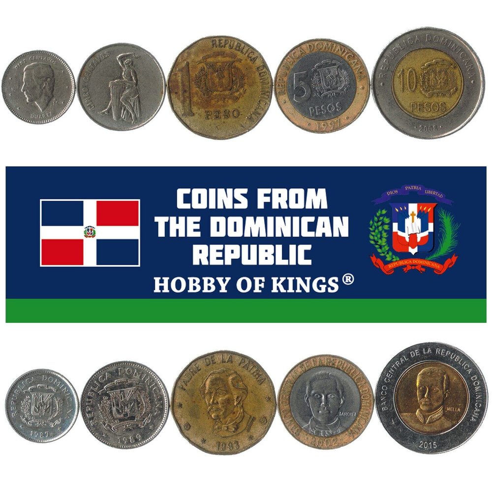 Dominican Republic 5 Mixed Coins | 10 Centavos to 10 Pesos | Dominican Currency Since 1937
