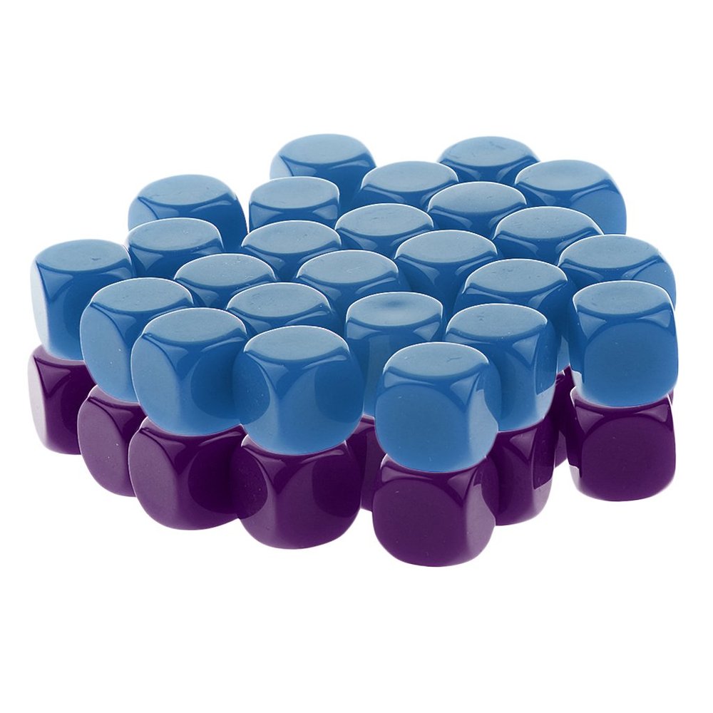 HXSCOO 50pcs Opaque Blank Dice D6 Replacement Dices for Party Board Game Casino Supplies (Color : Purple Blue)