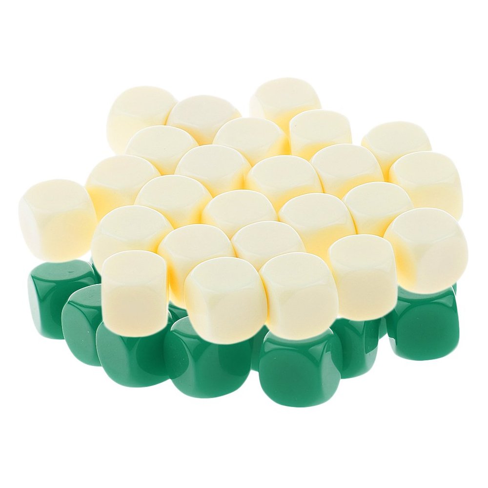 HXSCOO 50pcs Opaque Blank Dice D6 Replacement Dices for Party Board Game Casino Supplies (Color : Green Beige)