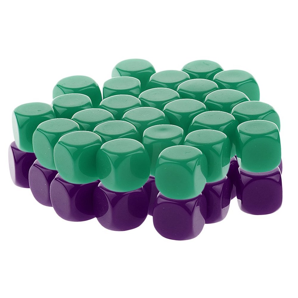 HXSCOO 50pcs Opaque Blank Dice D6 Replacement Dices for Party Board Game Casino Supplies (Color : Purple Green)