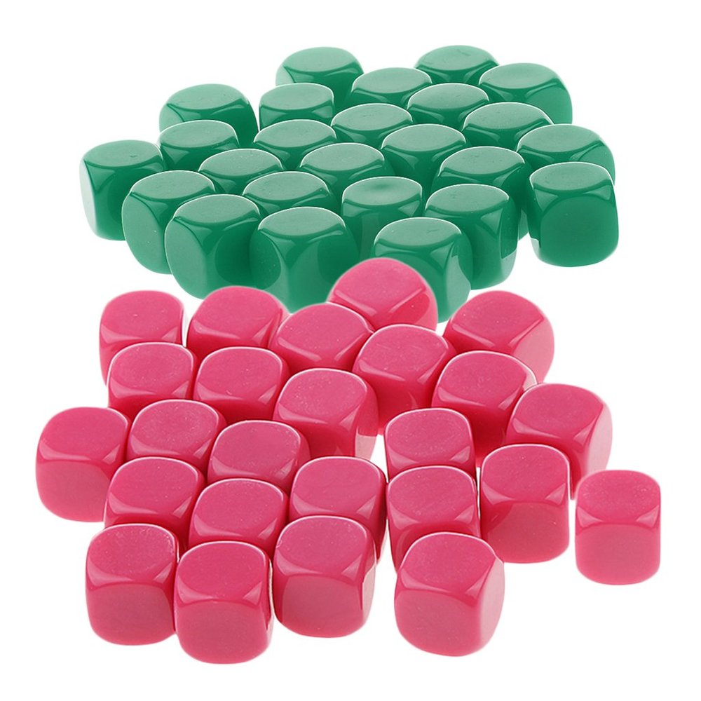 HXSCOO 50pcs Opaque Blank Dice D6 Replacement Dices for Party Board Game Casino Supplies (Color : Green Rose Red)