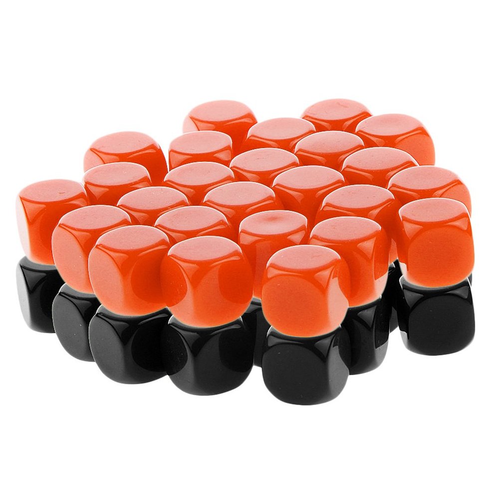 HXSCOO 50pcs Opaque Blank Dice D6 Replacement Dices for Party Board Game Casino Supplies (Color : Orange Black)