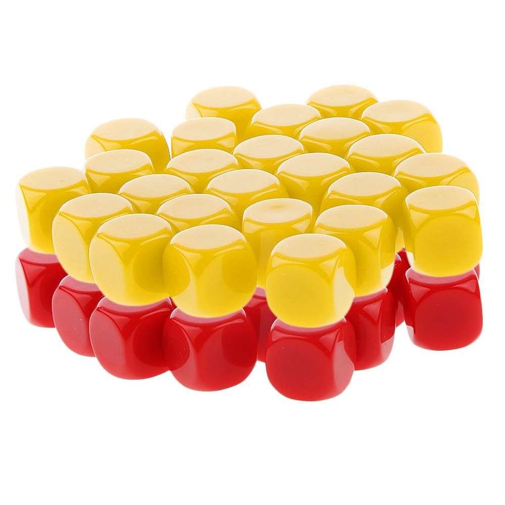 HXSCOO 50pcs Opaque Blank Dice D6 Replacement Dices for Party Board Game Casino Supplies (Color : Yellow Red)