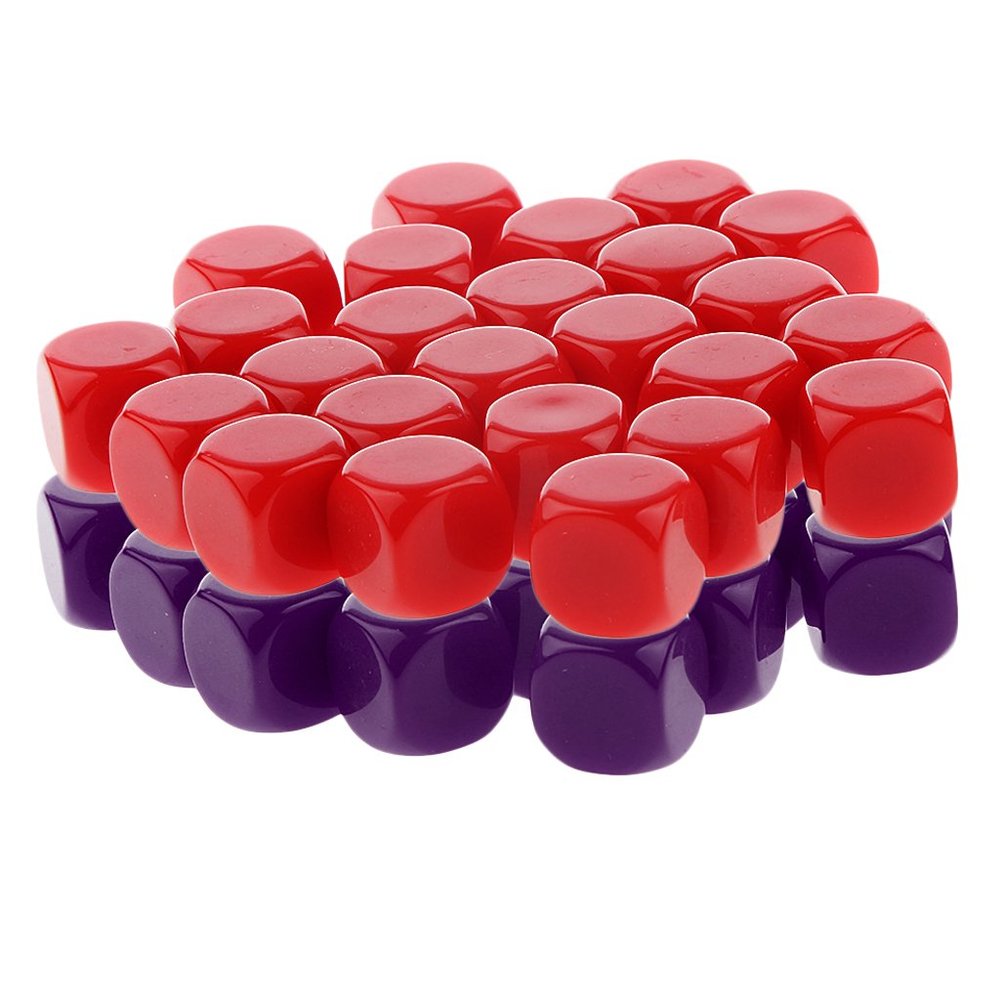 HXSCOO 50pcs Opaque Blank Dice D6 Replacement Dices for Party Board Game Casino Supplies (Color : Purple Red)