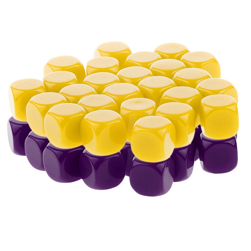 HXSCOO 50pcs Opaque Blank Dice D6 Replacement Dices for Party Board Game Casino Supplies (Color : Purple Yellow)