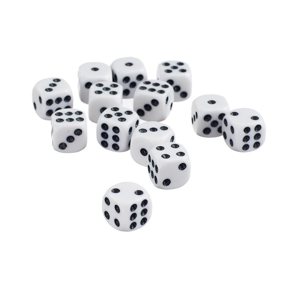 HXSCOO 100pcs White 6 Sided Spot Dice Set D6 New Role Playing Game Dices 12mm