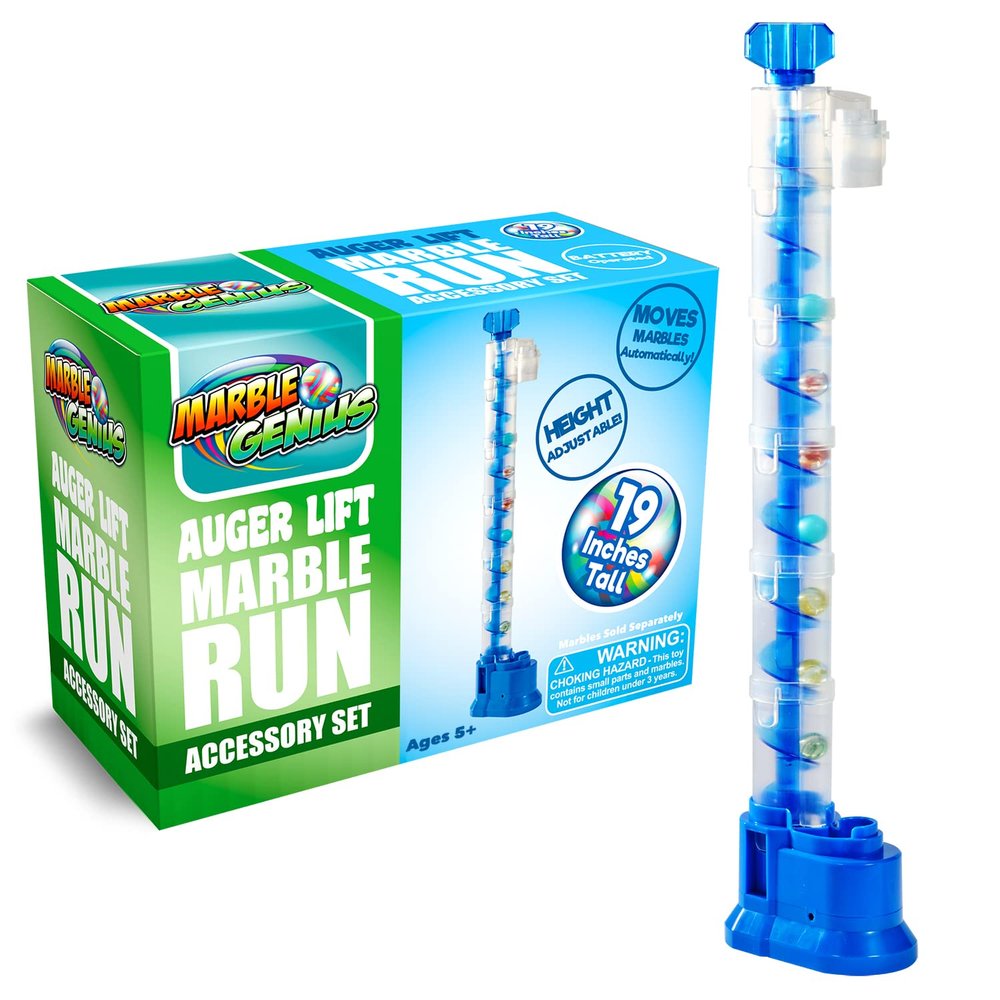 Marble Genius Expandable Auger Lift, Marble Run Accessory Set Automatically Elevates Marbles Up to 19 Inches, Infinite Loops of Racing Fun, Batteries Not Included, for Ages 5 and Above, Blue