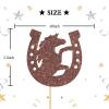Horse Sign Horseshoe Cake Topper - Racing Birthday Party Decor - Western Theme Birthday Wedding Party Cake Decorations Supplies, 1st Bday Party Photo Props, Brown Glitter view 2
