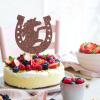 Horse Sign Horseshoe Cake Topper - Racing Birthday Party Decor - Western Theme Birthday Wedding Party Cake Decorations Supplies, 1st Bday Party Photo Props, Brown Glitter view 4