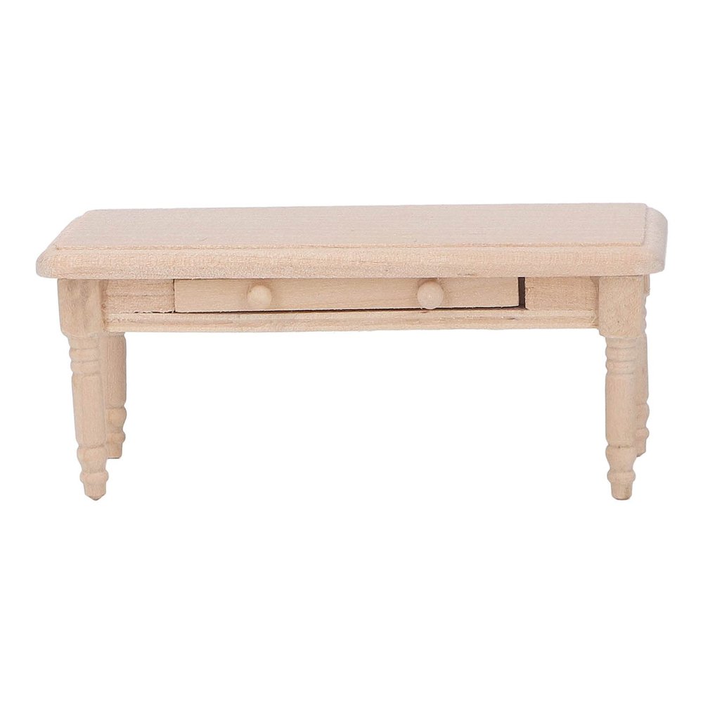 Agatige Dollhouse Dining Table, Simple Wood Miniature Tea Table for 1:12 Doll House
