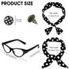 SOMSOC 5 Pieces 1950s Women Pink Satin Jacket with Polka Dot Scarf Headband Earrings Eye Glasses Halloween Party Costume Set view 2