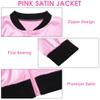 SOMSOC 5 Pieces 1950s Women Pink Satin Jacket with Polka Dot Scarf Headband Earrings Eye Glasses Halloween Party Costume Set view 3