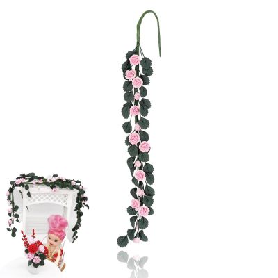 Dollhouse Flower, Dollhouse Swing Decorative Long Bouquet Garland Fake Flower Rose Vine Hanging Plant(Pink)