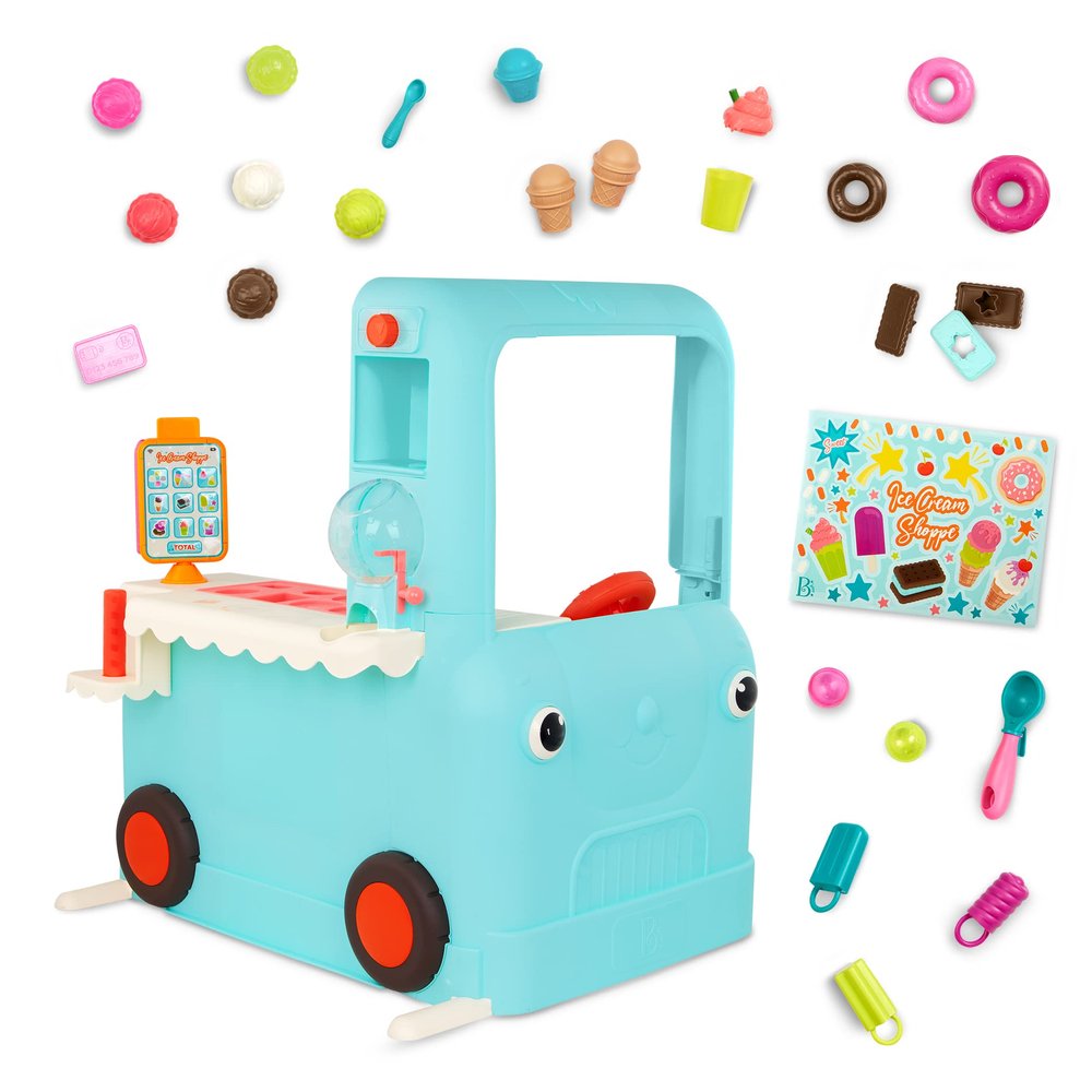 B. toys Ice Cream Shoppe Pretend Play Ice Cream Toys, Tablet & Accessories Interactive Food Truck for Toddlers, Kids Educational Pretend Play Set 2+ Years